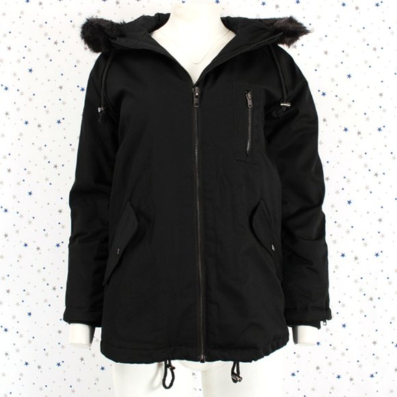 Water Resistant Faux Fur Hooded Jacket Black - Picture 3 of 10